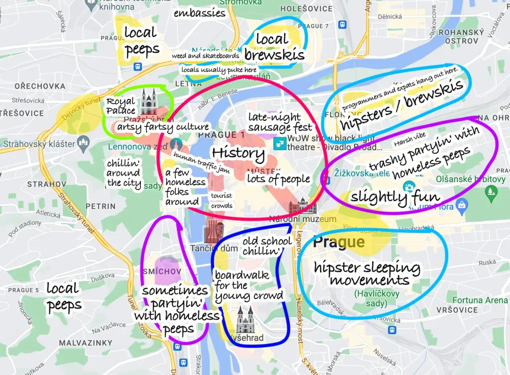 Prague map with districts